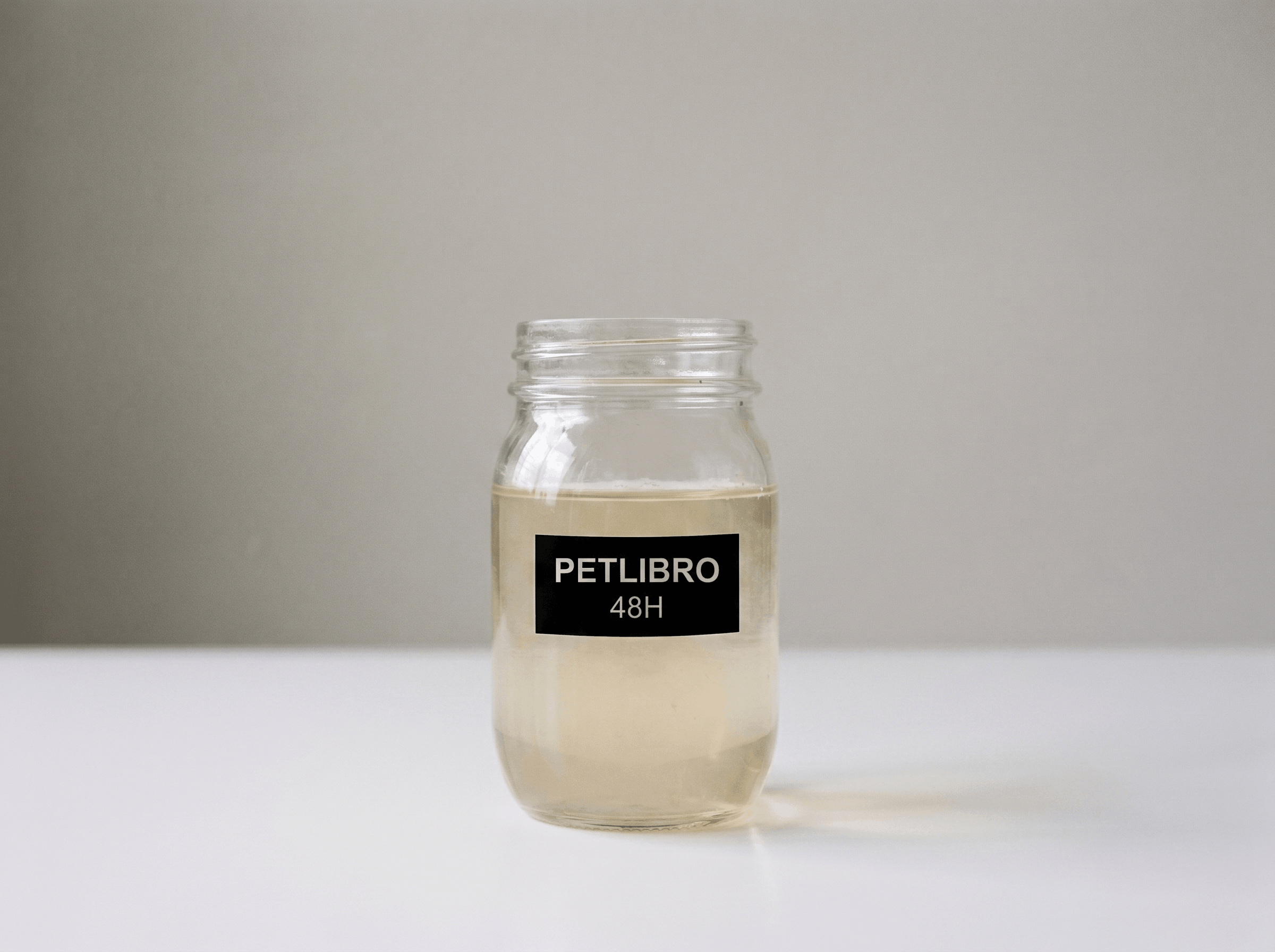 Jar of water poured from the PetLibro Capsule fountain after 48 hours of normal home use.